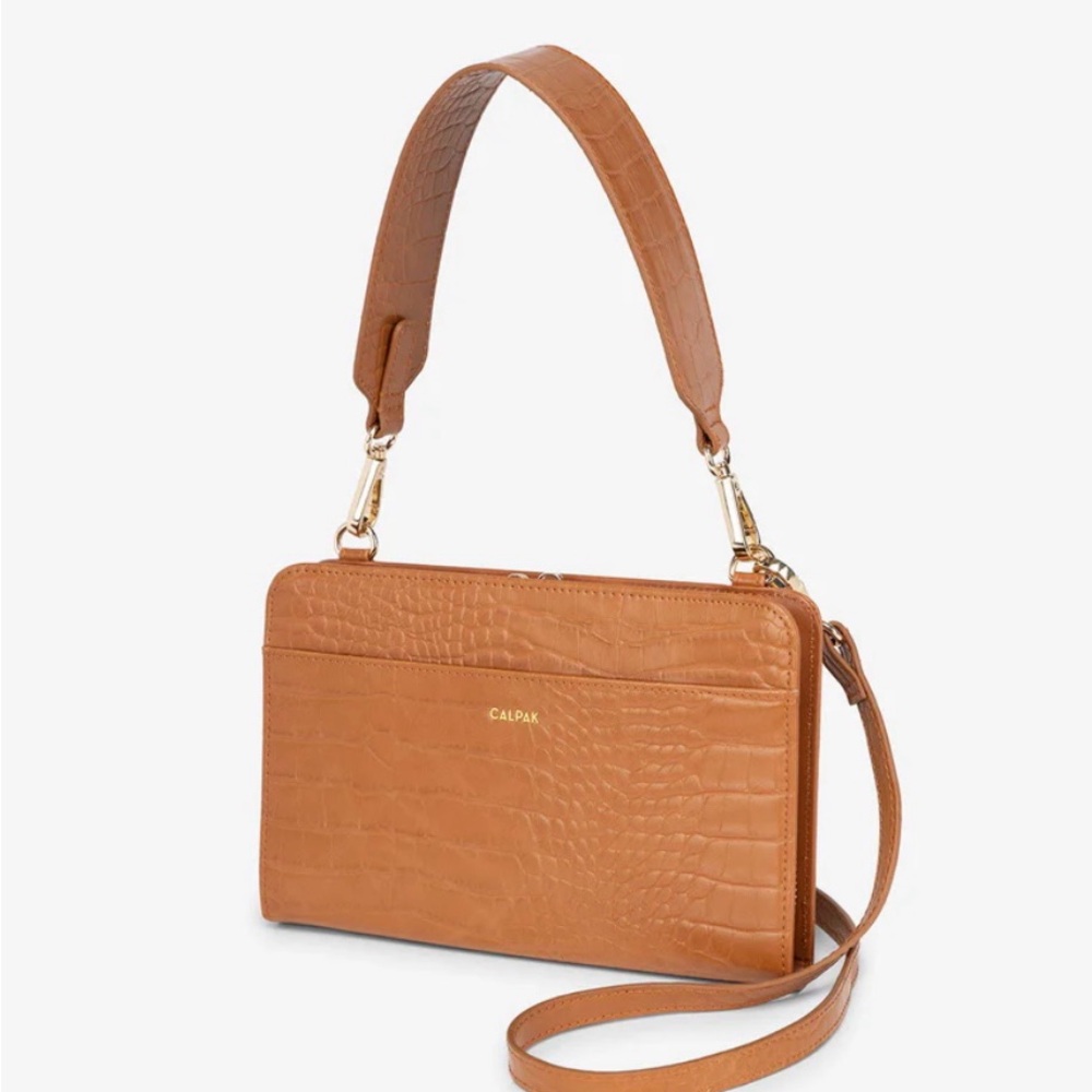 Calpak Brown Croc-Embossed Crossbody Bag